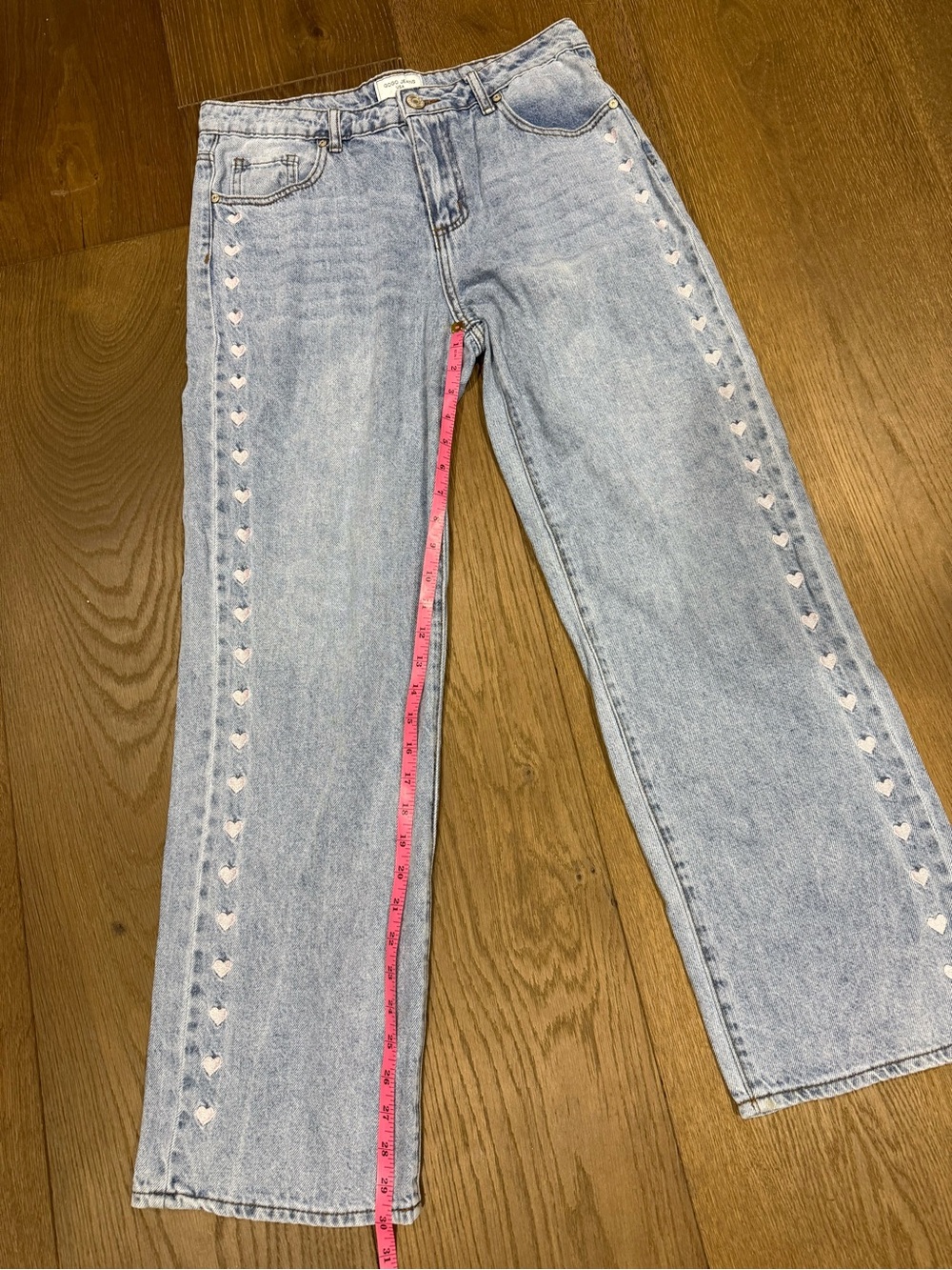 GOGO Jeans Light Wash Heart Embroidered Side Stripe Wide Leg Denim - Picture 8 of 8